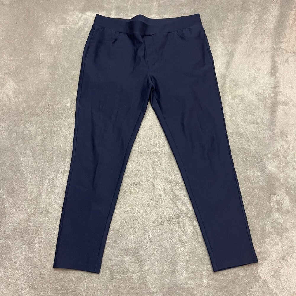 Ginasy Pants Women XXL Blue High Rise Flat Front Skinny Chino Pull On Dress